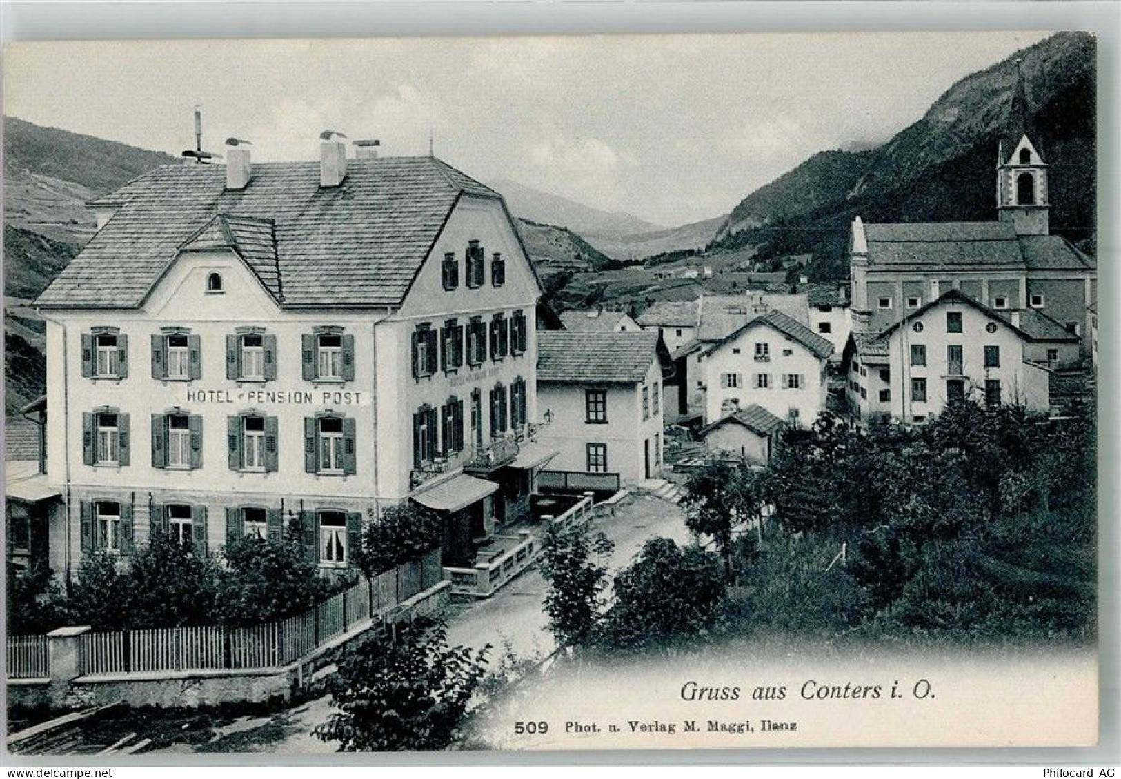 7241 Conters im Prättigau Foto AK Hotel Pension Post - 13597817