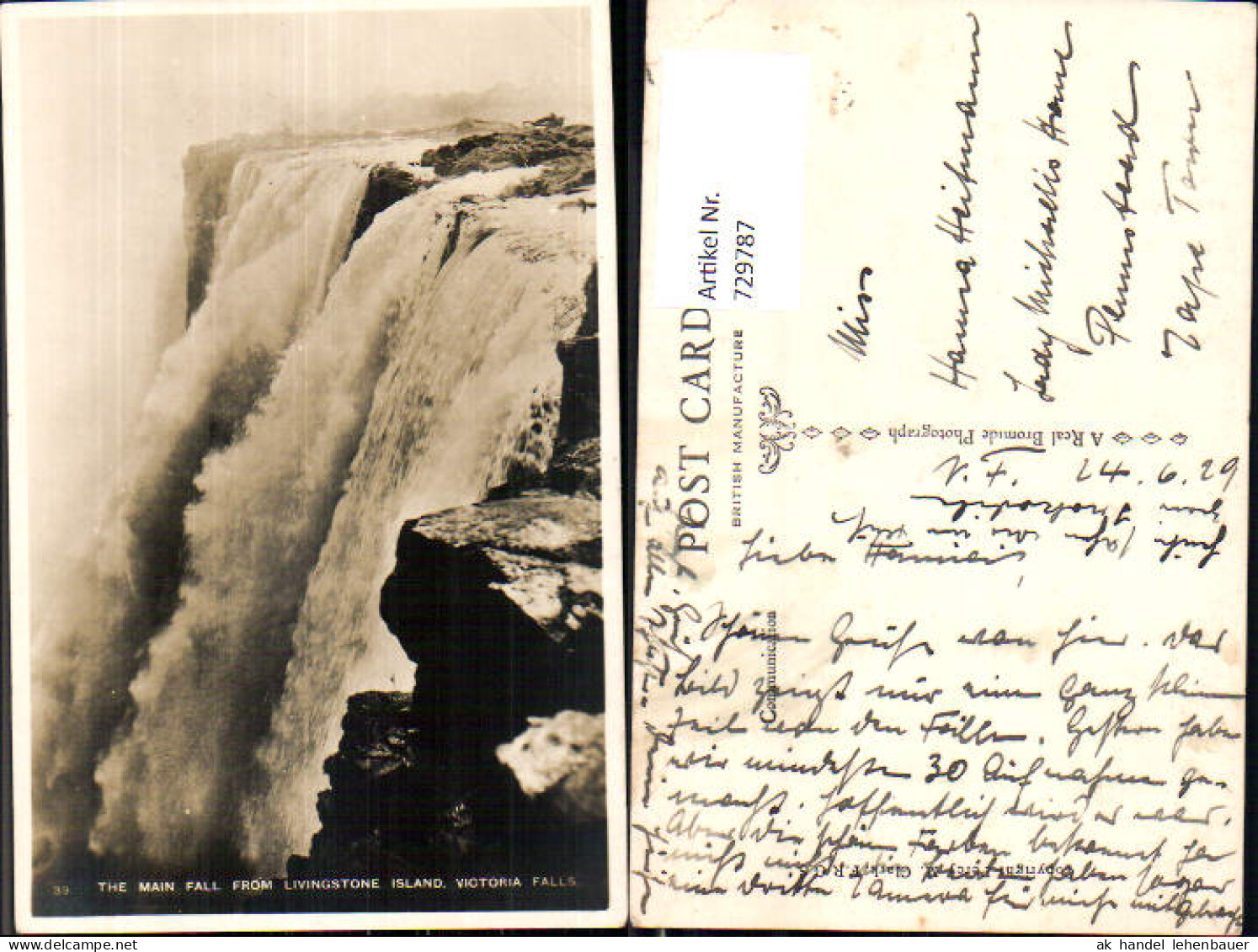 729787 Foto AK Victoria Falls The Main Fall from Livingstone Island Wasserfall Sambia Republic of Zambia