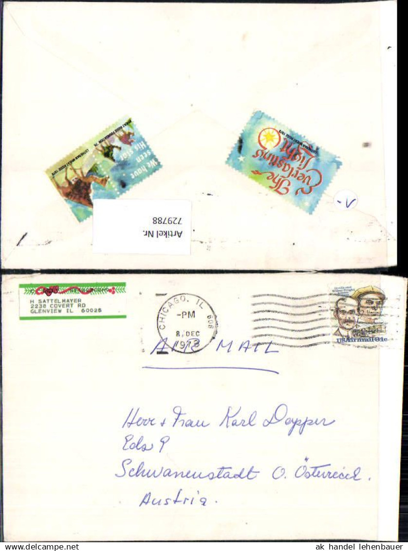 729788 Kuvert Briefumschlag gelaufen Glenview Illinois nach Schwanenstadt Österreich