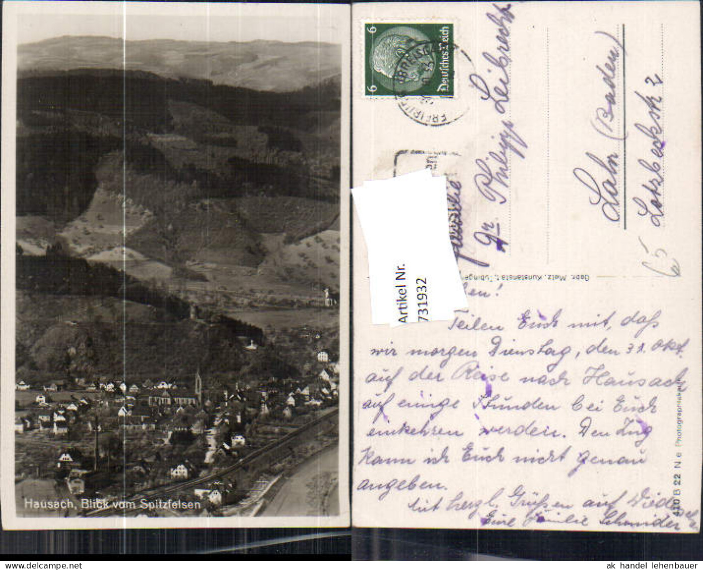 731932 Foto AK Hausach Blick vom Spitzfelsen