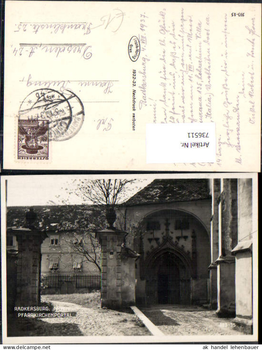 736511 Foto AK Bad Radkersburg Pfarrkirchenportal Kirche Eingang