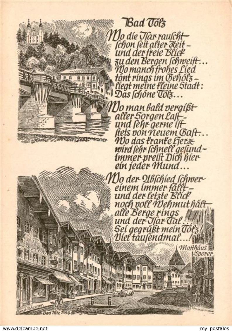 73892803 Bad Toelz Bruecke Ortspartie Zeichnungen Bad Toelz