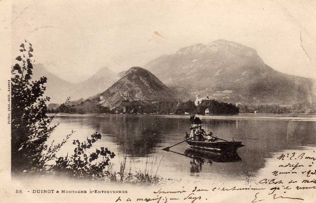 74 DUINGT (envs Seynod) Lac Annecy, Montagne d´Entrevernes, animée, Barque, Ruines, ed Pittier 58, 1902