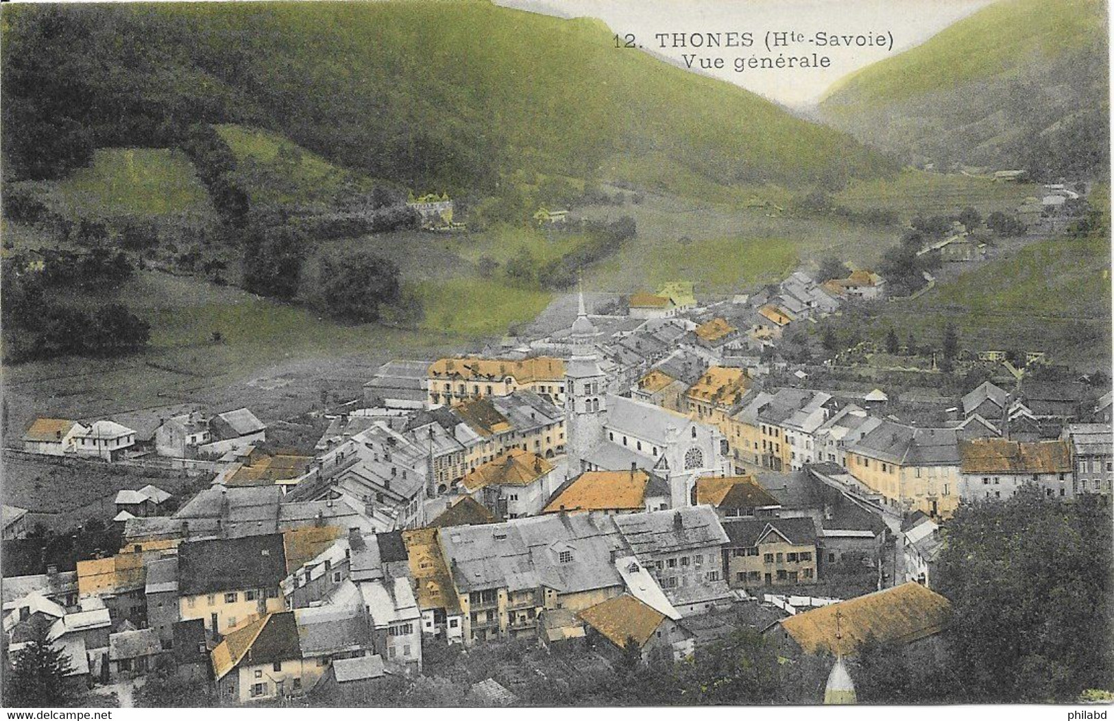 74 Thones - Vue générale 1909-07-15 colorisée TB