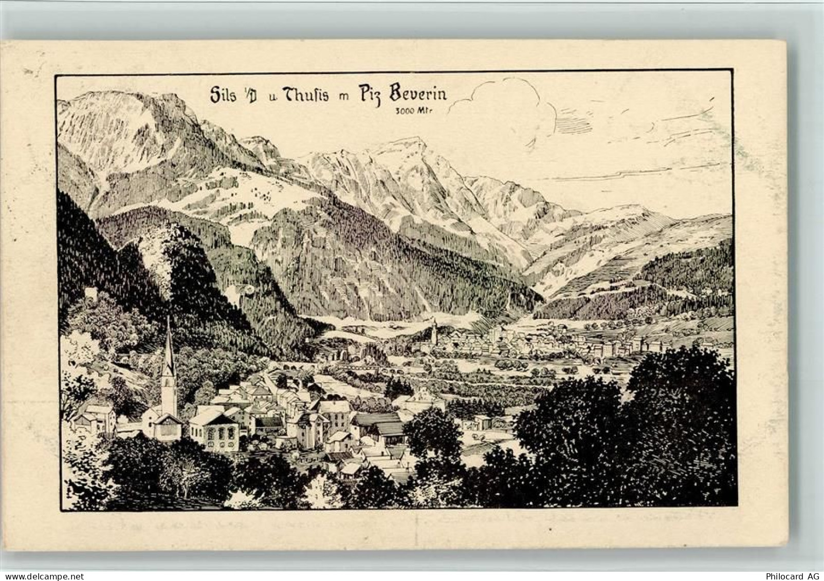 7411 Sils im Domleschg 1919 Lithographie / Künstlerkarte Federzeichnung ... - 13077671