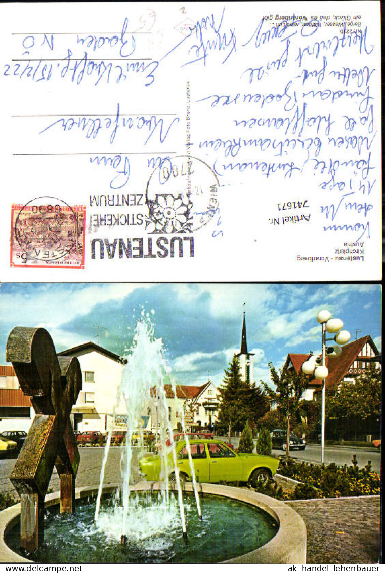 741671 Lustenau Kirchplatz m. Brunnen VW Käfer