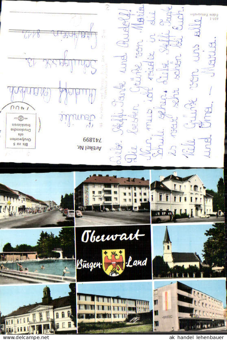 741899 Mehrbild AK Oberwart Straßenpartie Kirche Schule Rathaus Freibad