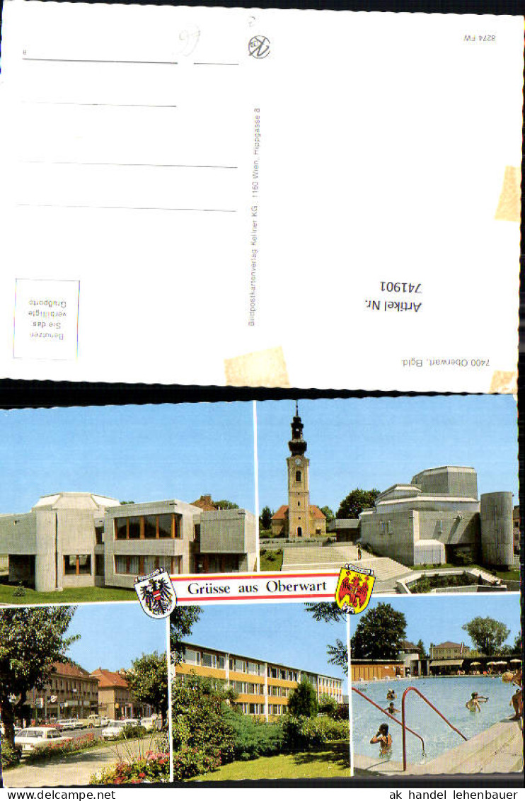 741901 Mehrbild AK Oberwart Straßenpartie Pfarrkirche Osterkirche Freibad