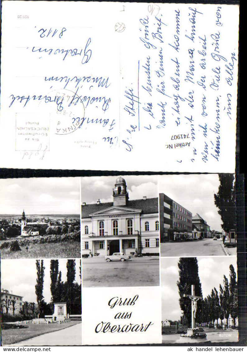 741907 Mehrbild Foto AK Oberwart Rathaus Kreuz Pfarrkirche Straßenpartie