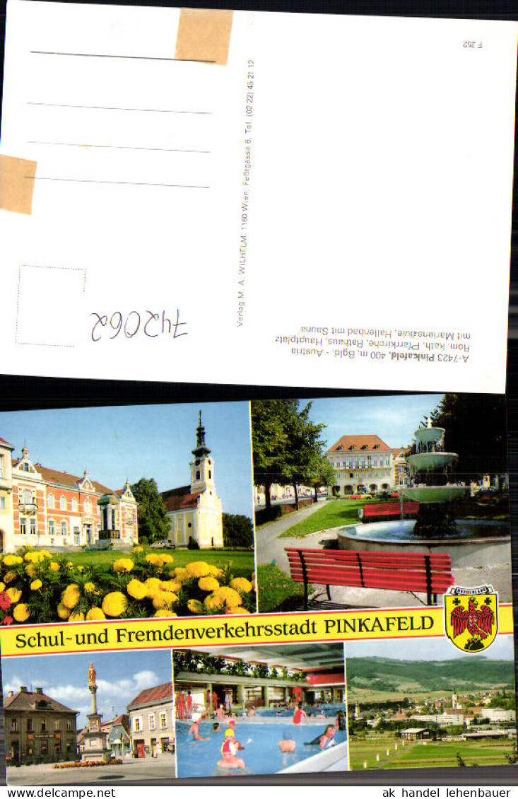 742062 Mehrbild AK Pinkafeld Pfarrkirche Rathaus Hauptplatz Hallenbad