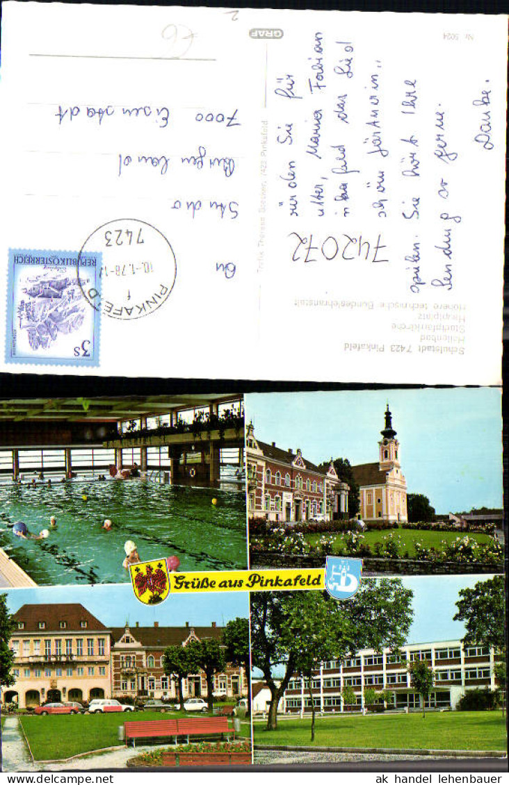 742072 Mehrbild AK Pinkafeld Hallenbad Stadtpfarrkirche Hauptplatz