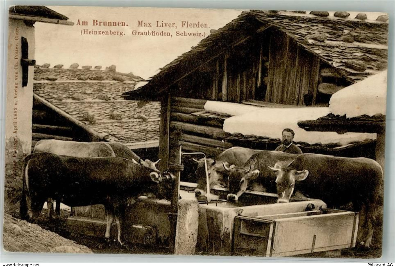 7426 Flerden Foto AK Heinzenberg Kühe am Brunnen - 13581963