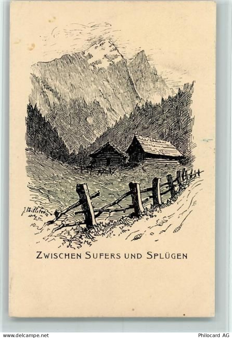 7435 Splügen 1900 - Federzeichnung sign - zwischen Sufers und Splügen - 10138169