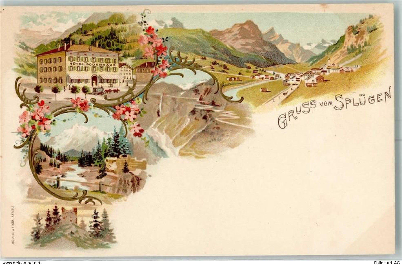 7435 Splügen Lithographie Hotel Sodenhaus - 13601309