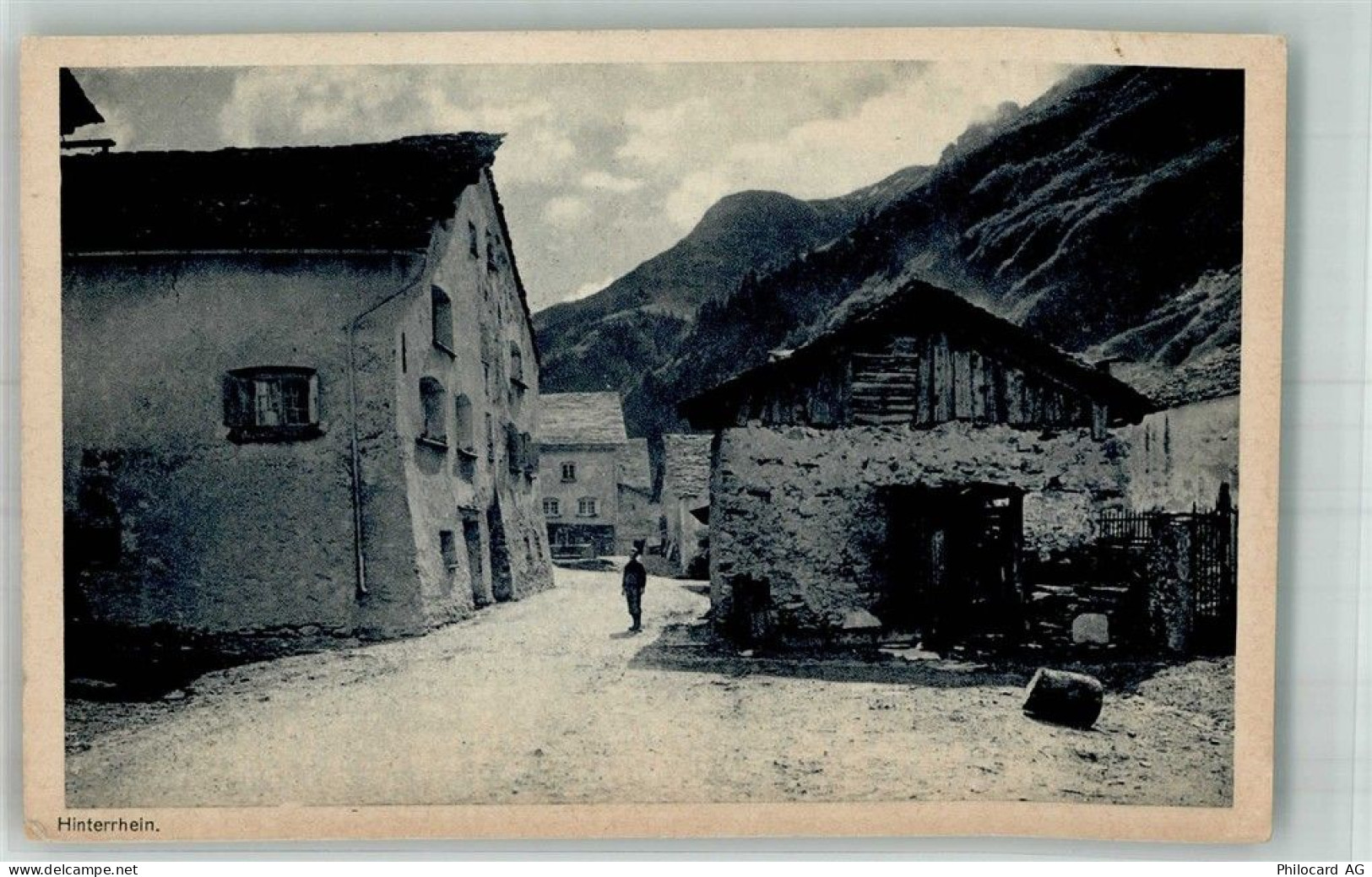 7438 Hinterrhein 1920 Foto AK Dorfgasse Schweizer Heimatschutz Postkarte... - 10753064