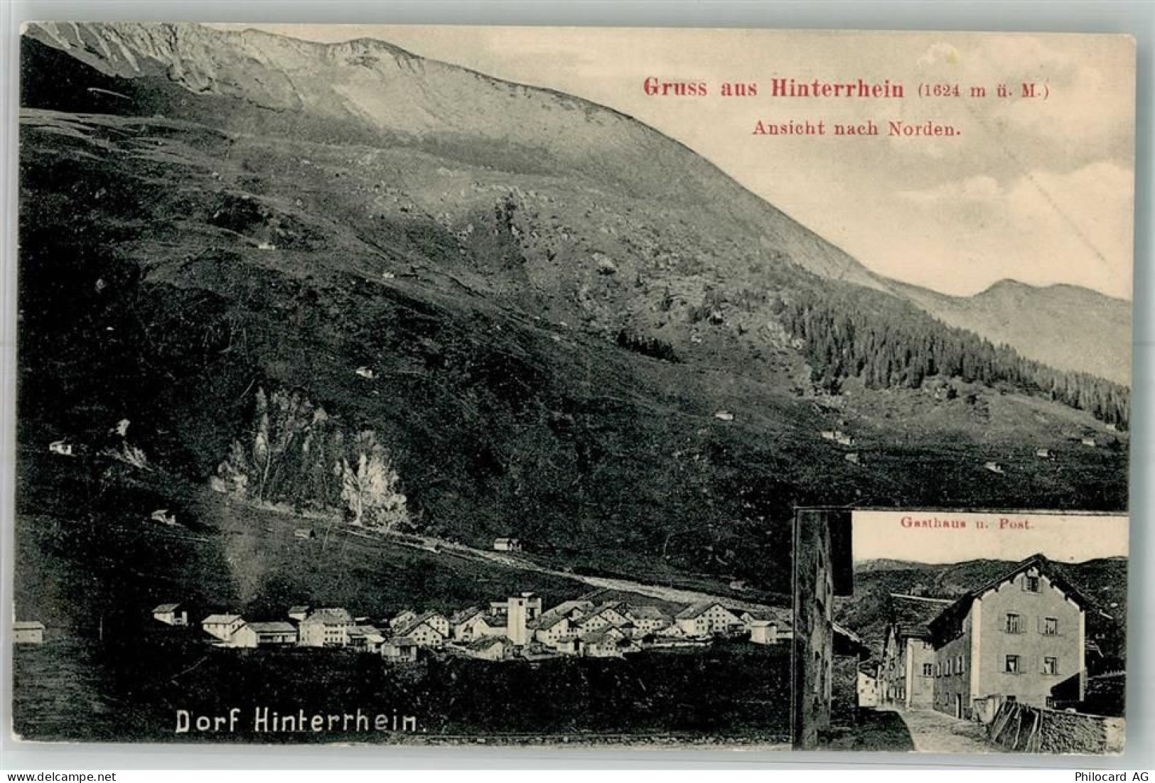 7438 Hinterrhein Foto AK Postamt Gasthaus - 13581959