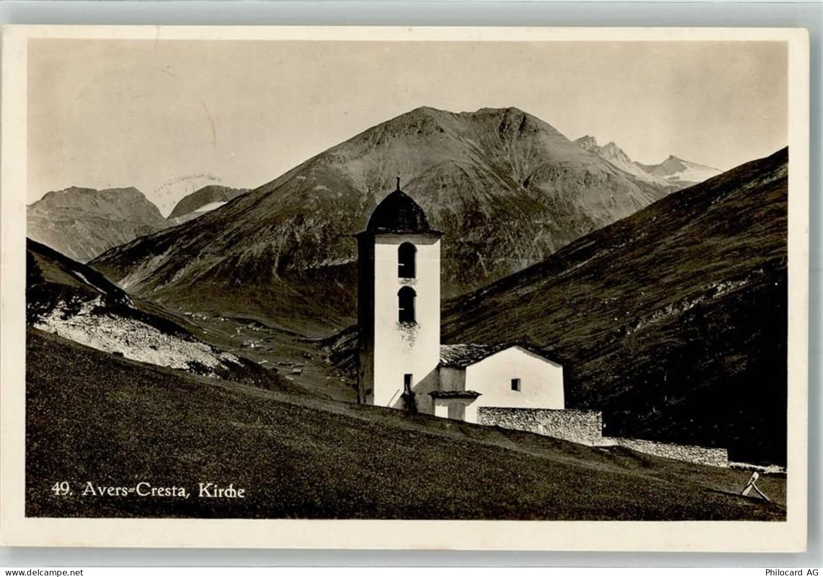 7447 Cresta Avers 1932 Foto AK Kirche - 38067538