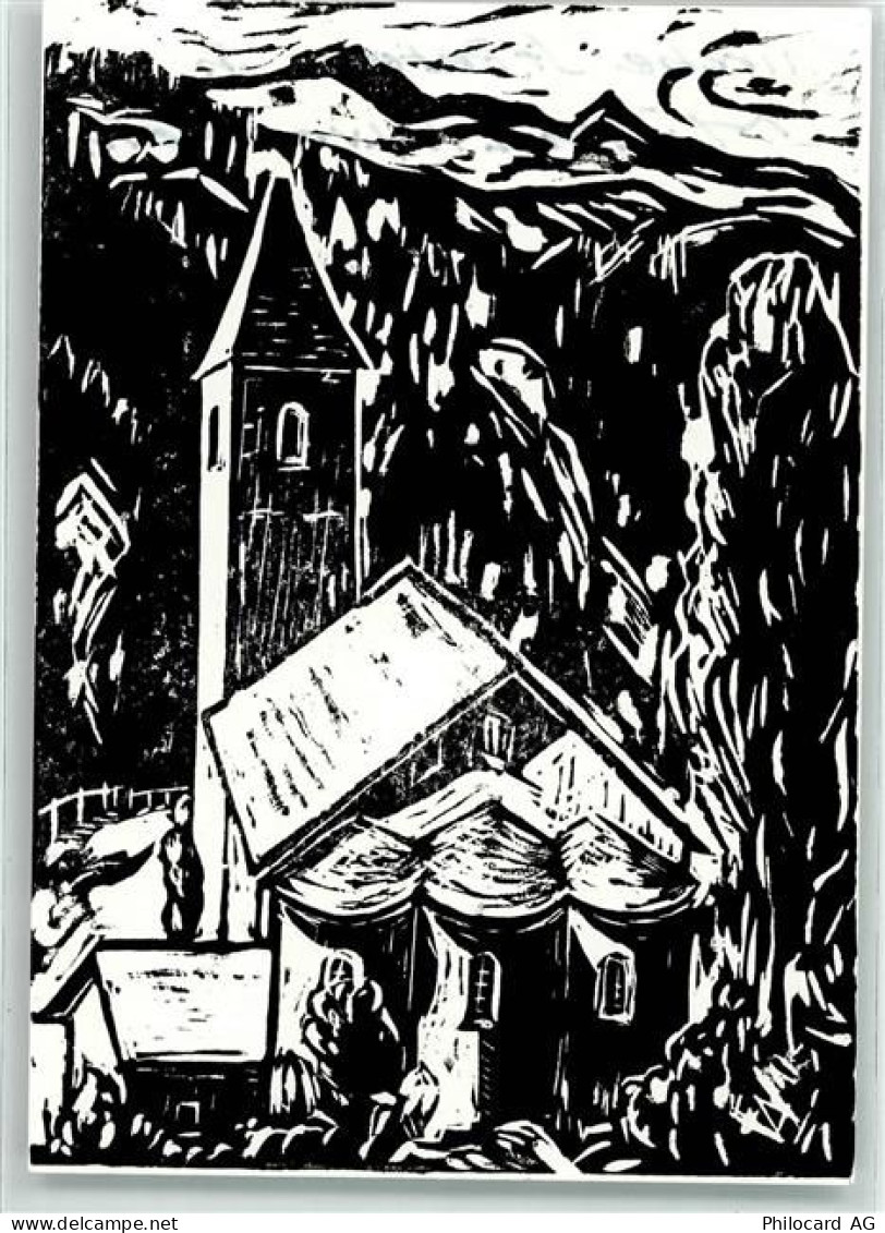 7451 Alvaschein - Holzschnitt Kirche St. Petet - 39498713