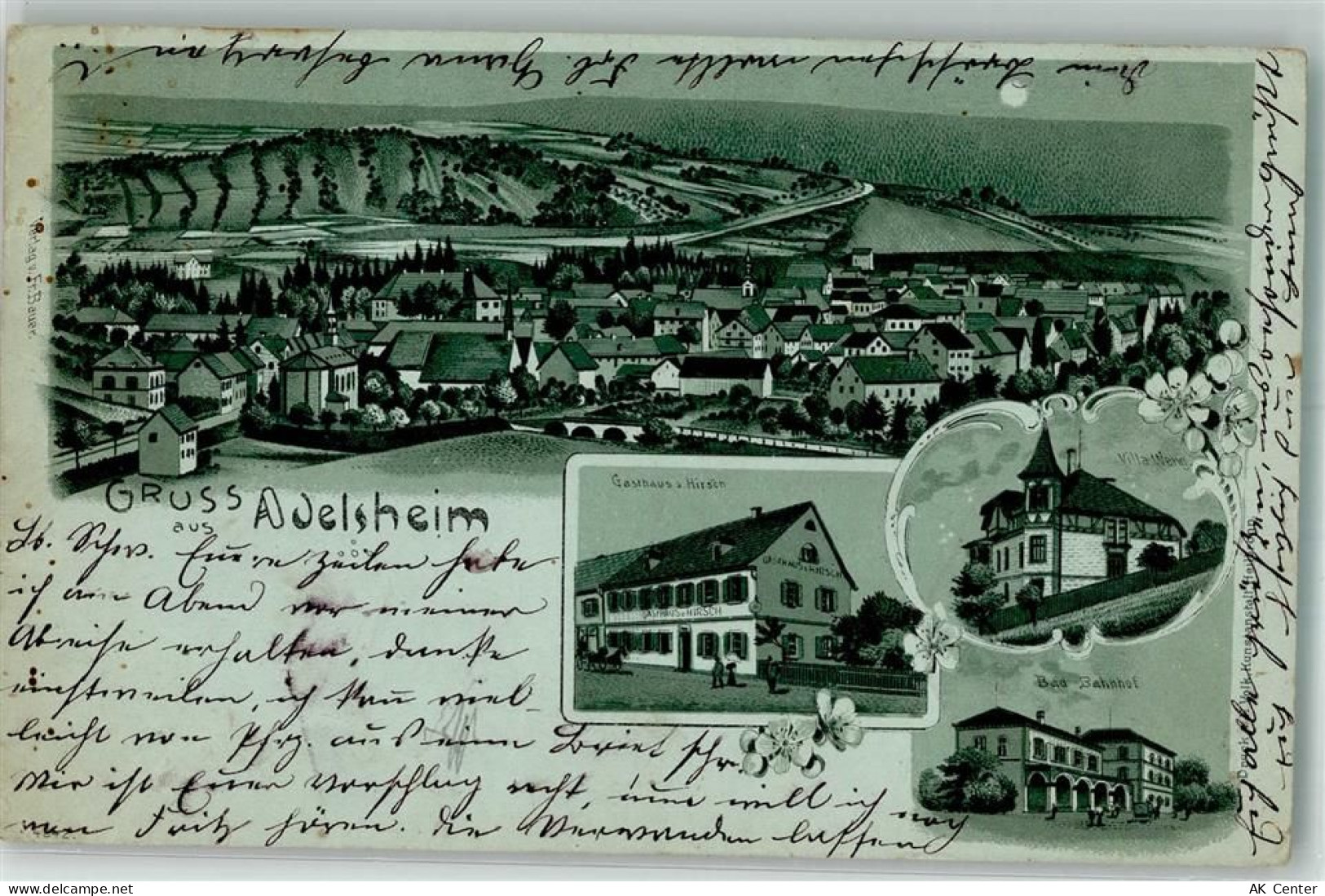 74740 W6962 Adelsheim 1900 Gebrauchsspuren Lithographie Gasthaus zum Hir... - 13658467