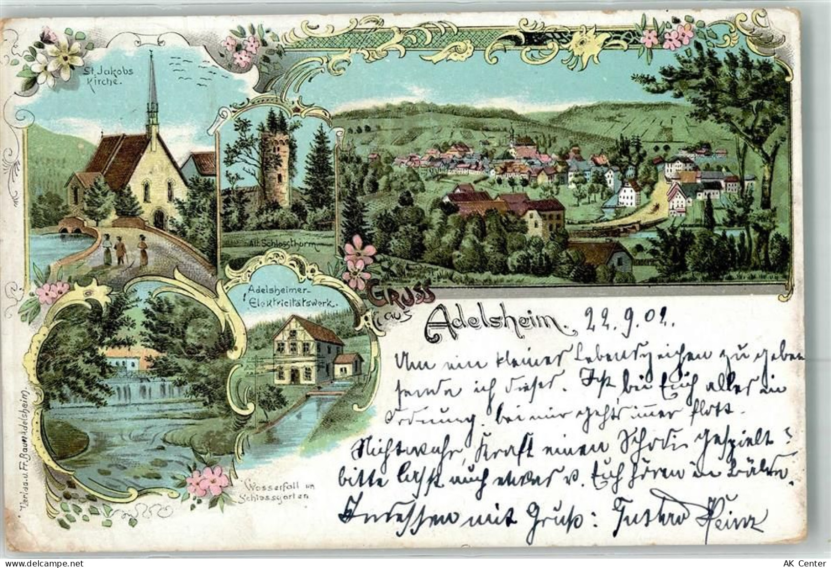 74740 W6962 Adelsheim 1902 Lithographie St. Jakobs Kirche Alt. Schlosstu... - 13615166