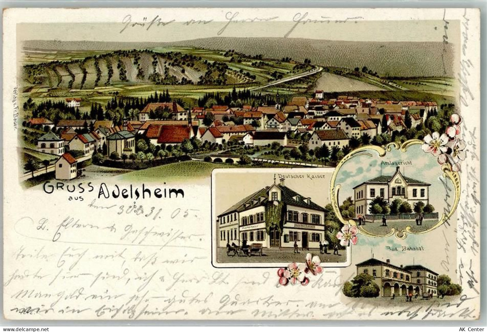 74740 W6962 Adelsheim 1905 Gebrauchsspuren Lithographie Gasthaus Deutsch... - 13650380