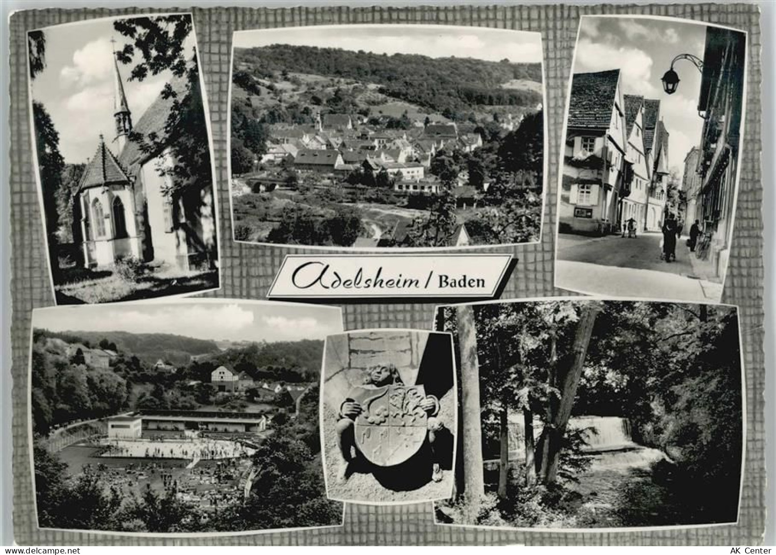 74740 W6962 Adelsheim 1960 Foto AK Schwimmbad Strasse Kirche Teilansicht... - 10033423