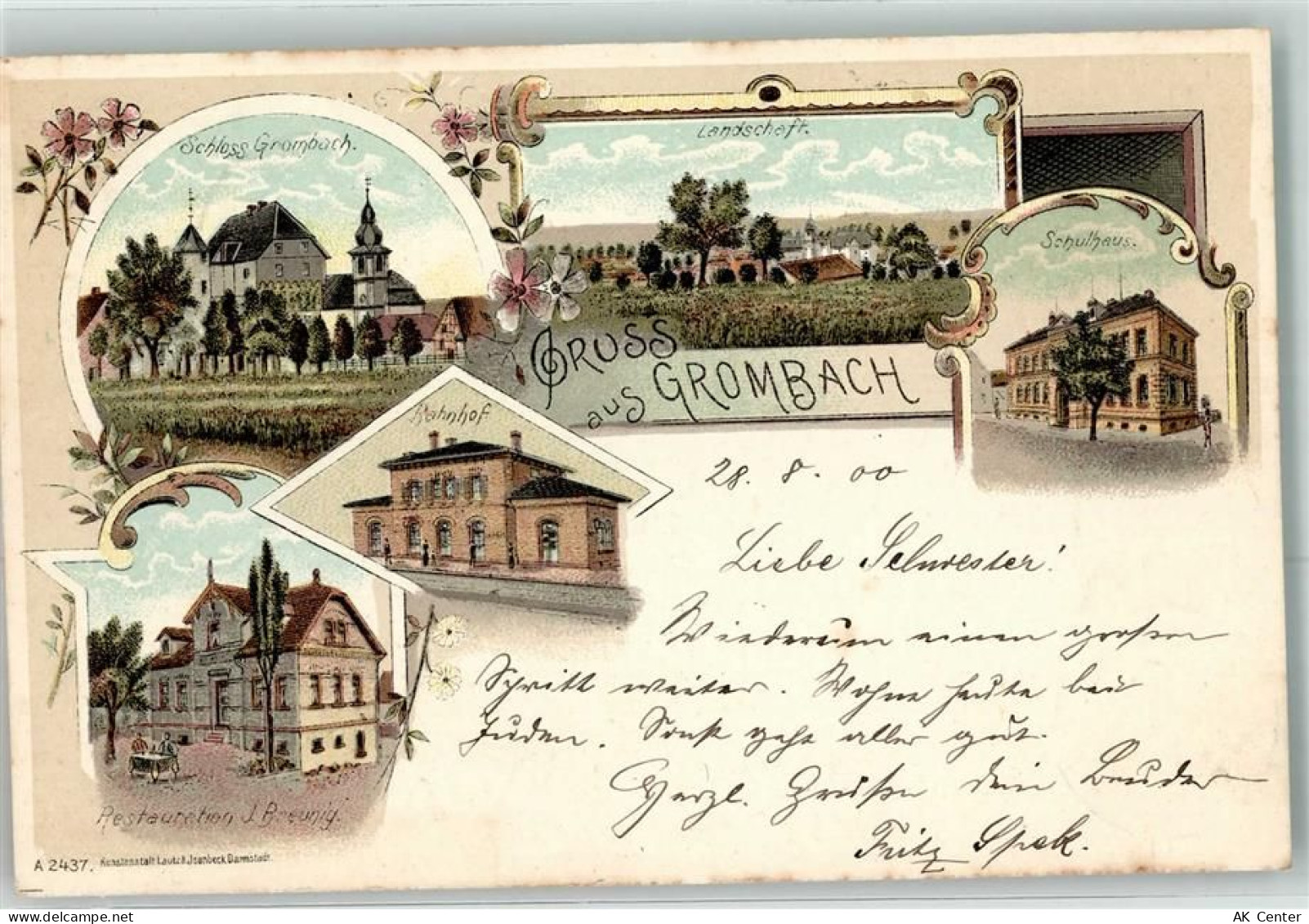 74906 W6927 Grombach , Kr Sinsheim, Elsenz 1900 Lithographie Schloss Sch... - 13612526