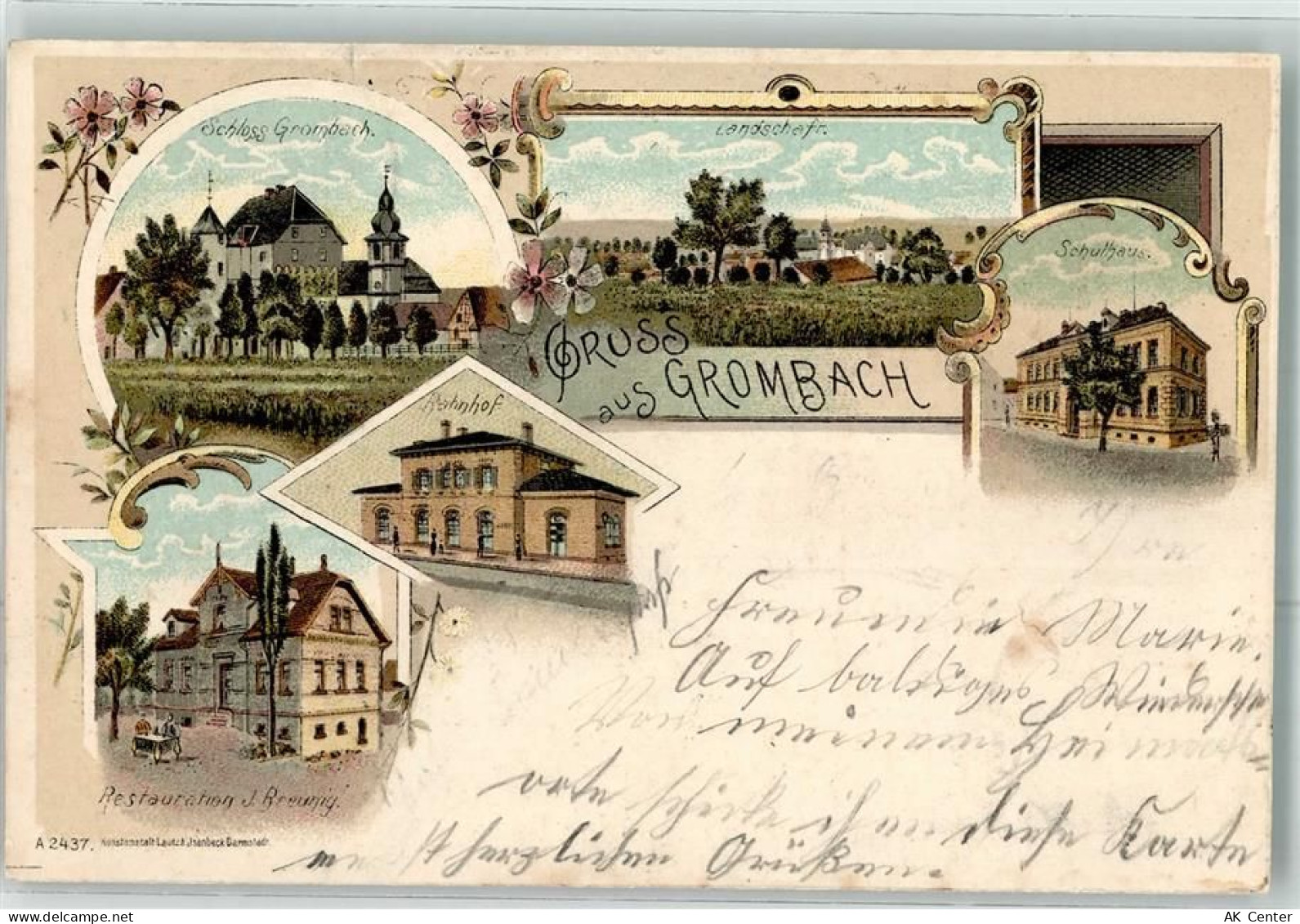 74906 W6927 Grombach , Kr Sinsheim, Elsenz Lithographie Schloss Schulhau... - 13620766