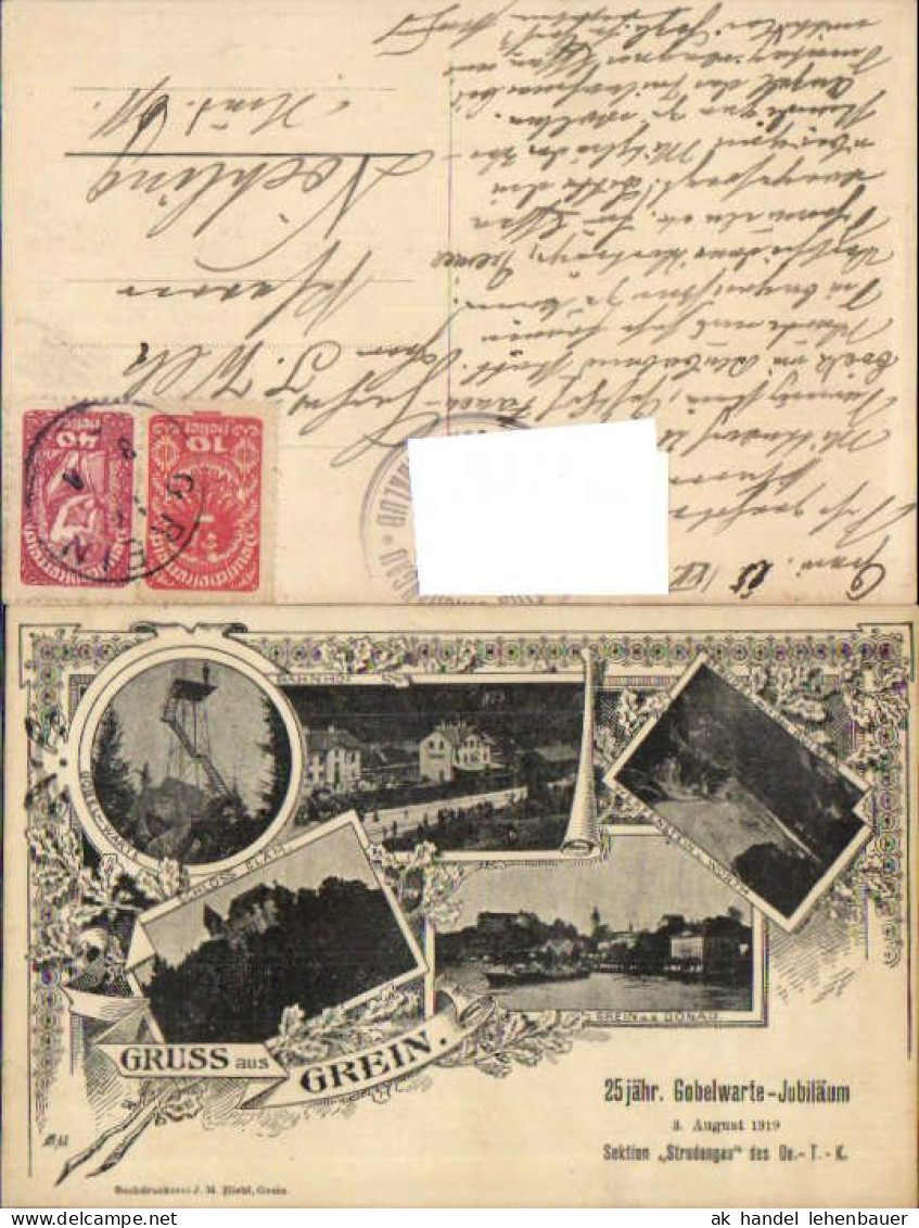 749288 Lithographie Grein an der Donau Perg Werfenstein Göbelwarte 25 jähr. Jubiläum