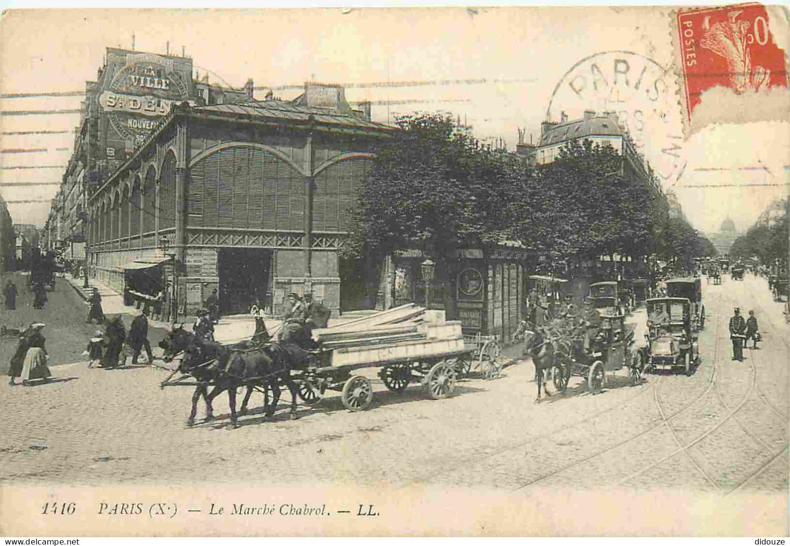 75 - Paris 10 - Marché Chabrol - Animée - Automobiles - CPA - Oblitération ronde de 1918 - Voir Scans Recto-Verso