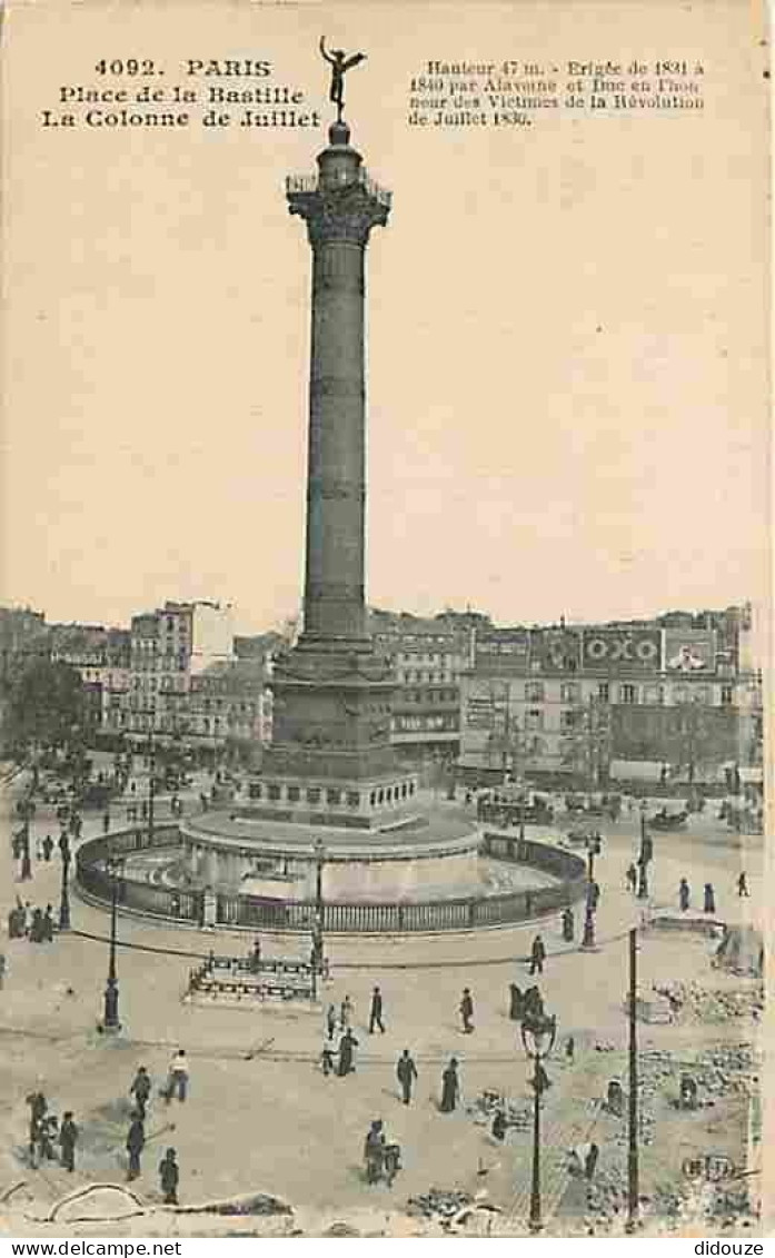 75 - Paris 11 - Place de la Bastille - La Colonne de Juillet - Animée - Oblitération ronde de 1917 - CPA - Voir Scans Re