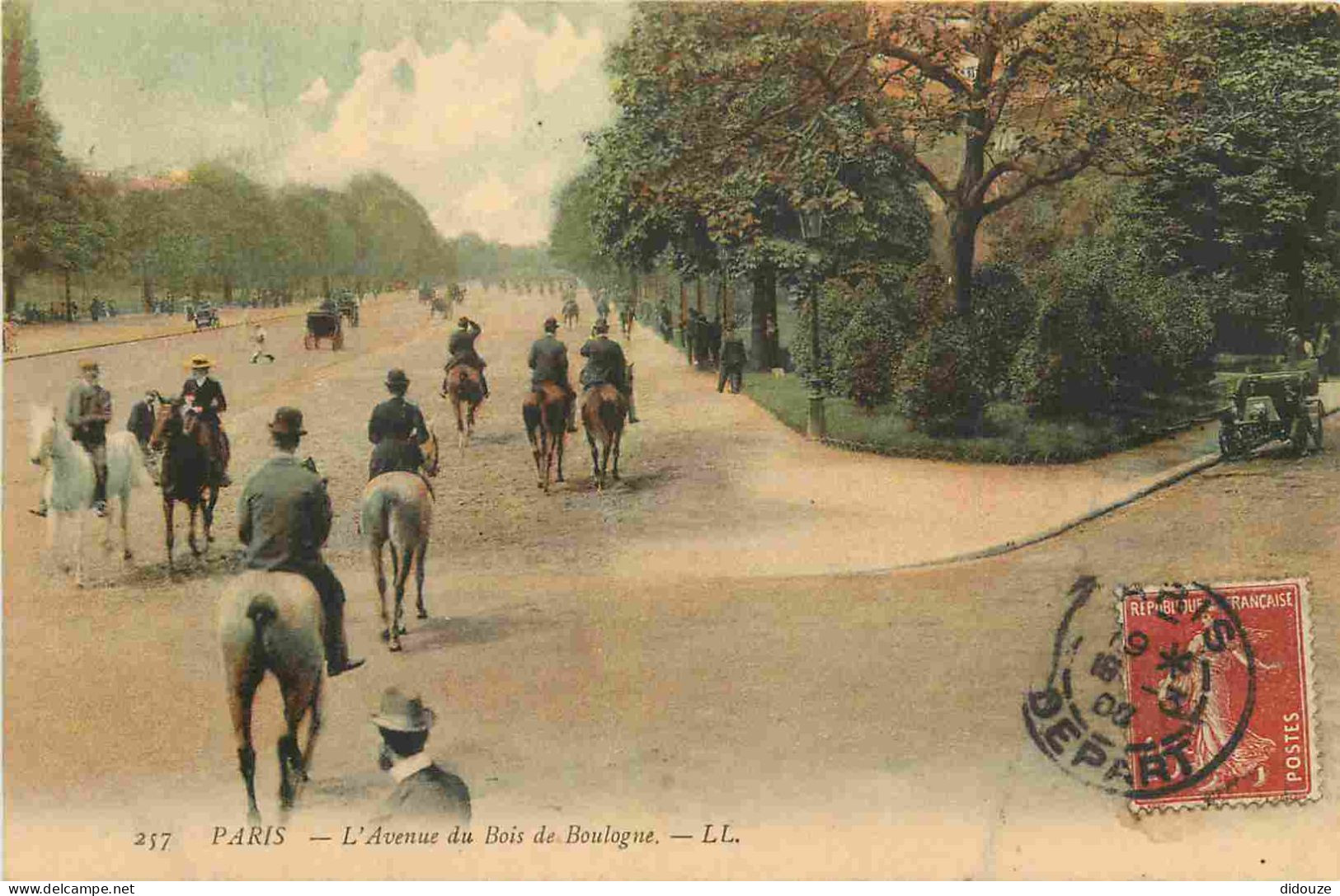 75 - Paris 16 - Avenue du Bois de Boulogne - Animée - Colorisée - Chevaux - Correspondance - CPA - Oblitération ronde de