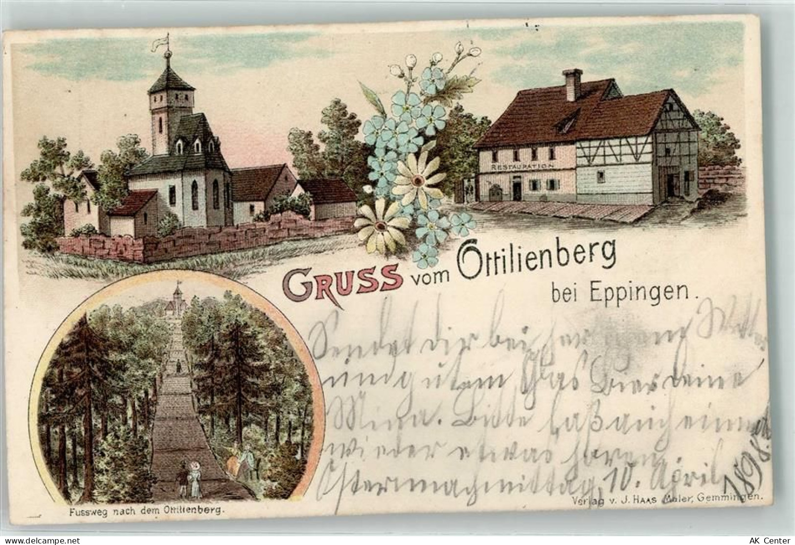 75031 W7519 Eppingen 1898 Lithographie Kirche Gasthaus Fussweg nach dem ... - 13607837