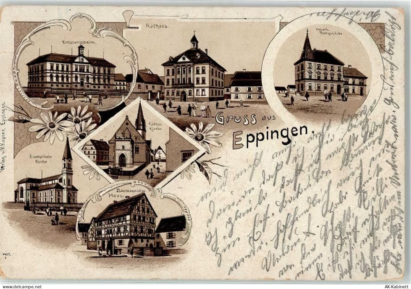 75031 W7519 Eppingen Lithographie 1916 Erholungsheim Kirche Rathaus Post... - 52091992
