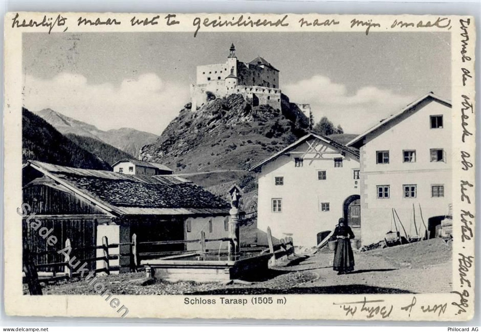 7553 Tarasp - 1927, Schloss Tarasp, Brunnen, Bäuerin - 51280068