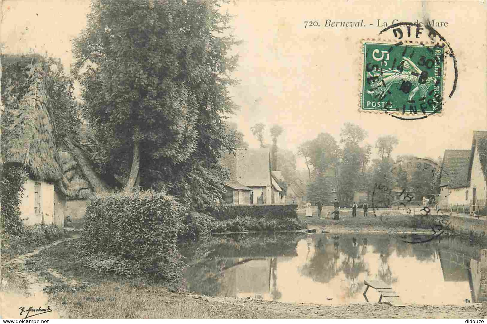 76 - Berneval - La Grande Mare - Animée - CPA - Oblitération ronde de 1908 - Voir Scans Recto-Verso