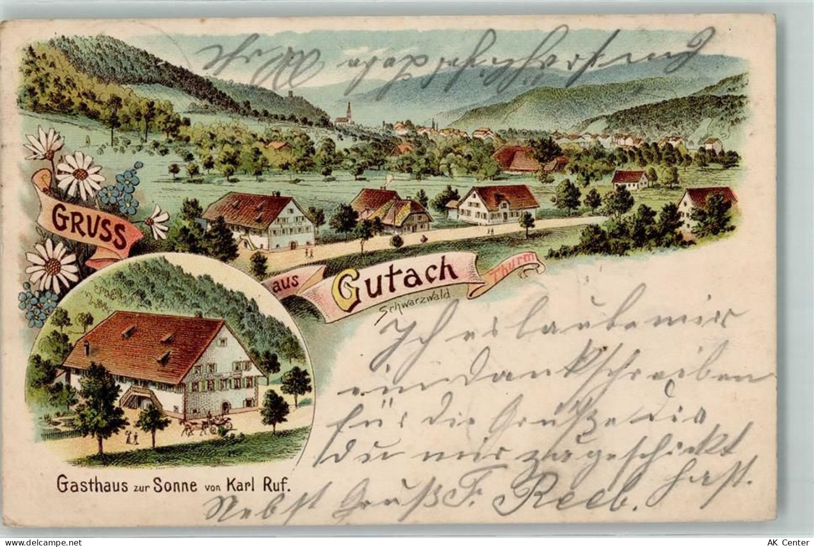 77793 W7625 Gutach Schwarzwaldbahn 1902 Lithographie Gasthaus Zur Sonne ... - 13605197