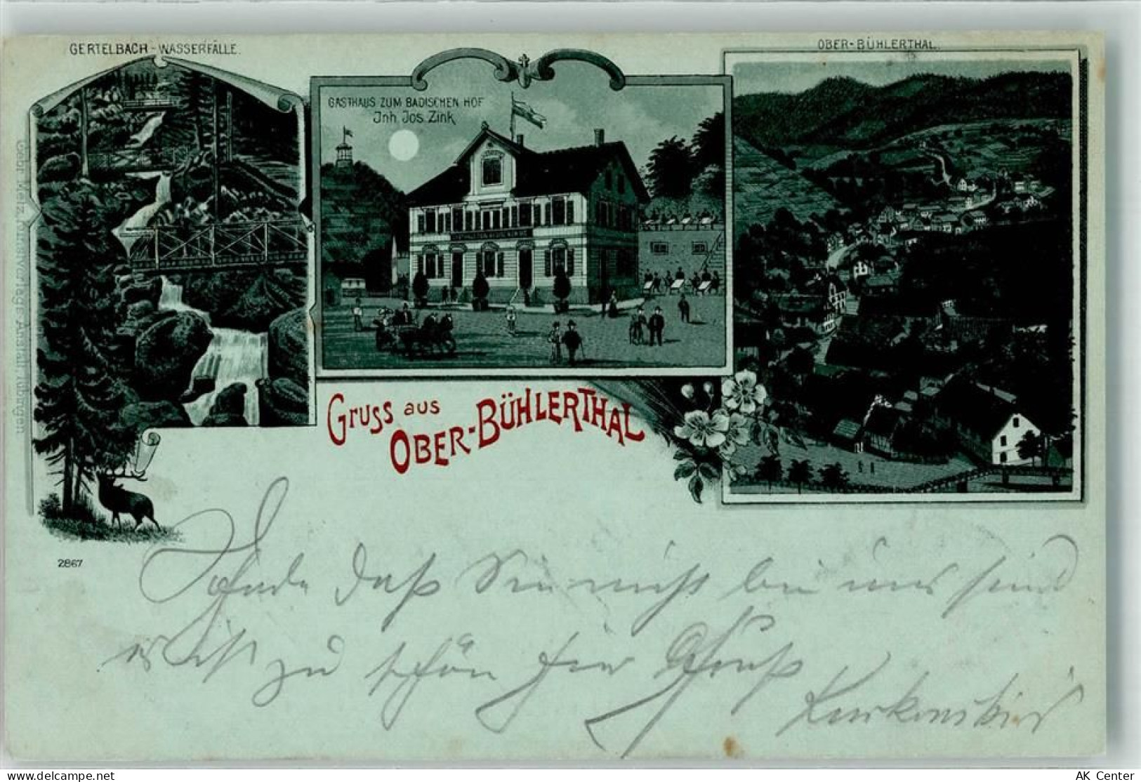 77830 W7582 Bühlertal 1901 Lithographie / Mondschein Ober-Bühlertal Gert... - 13627976