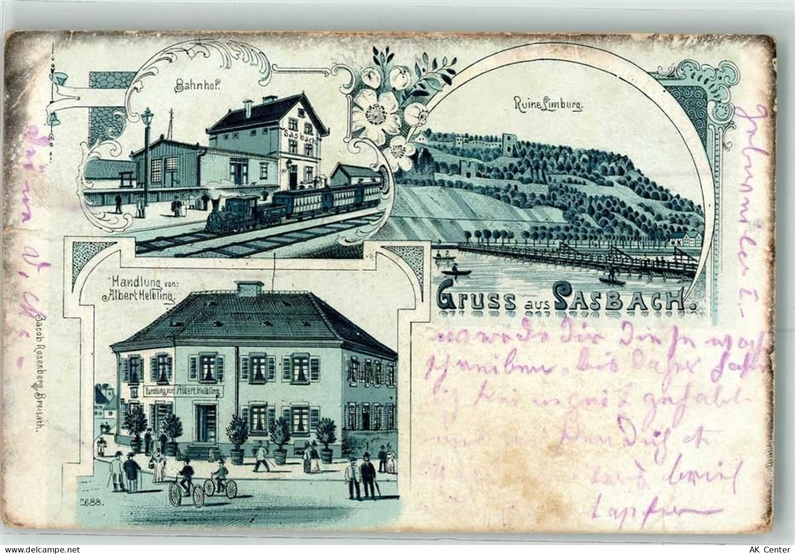 79361 W7831 Sasbach , Kaiserstuhl 1901 Gebrauchsspuren Bahnhof Eisenbahn... - 13613485