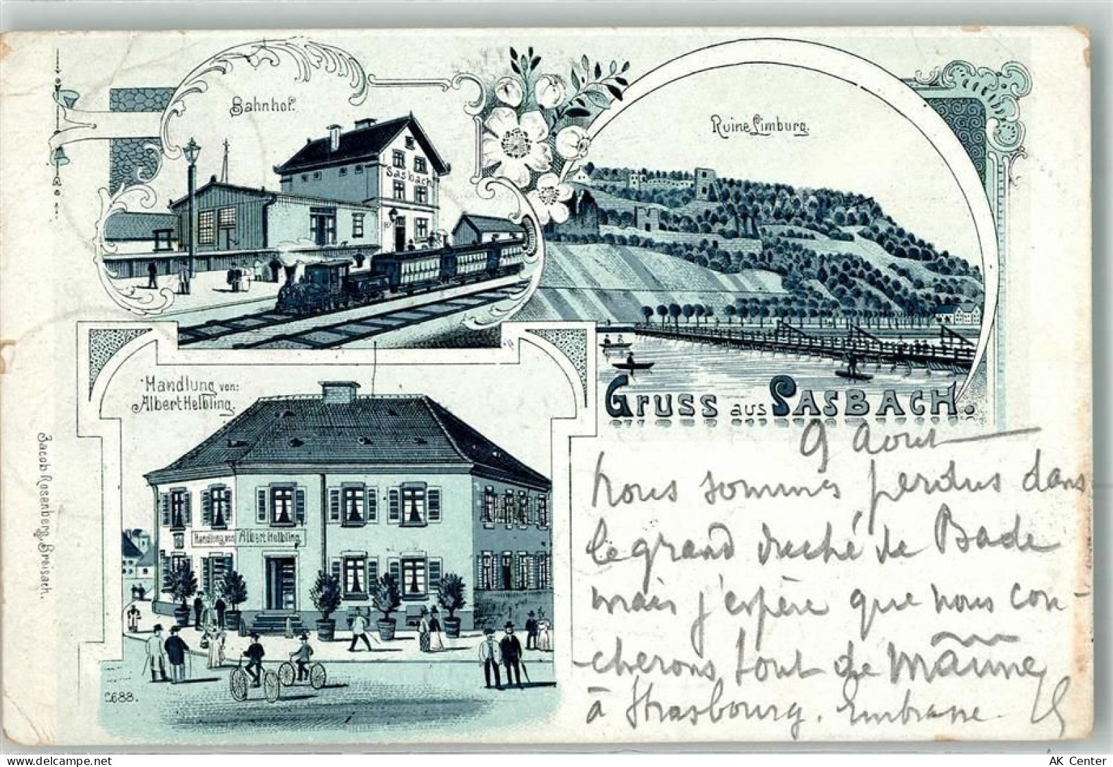 79361 W7831 Sasbach , Kaiserstuhl 1904 Lithographie Bahnhof Eisenbahn Da... - 13616972