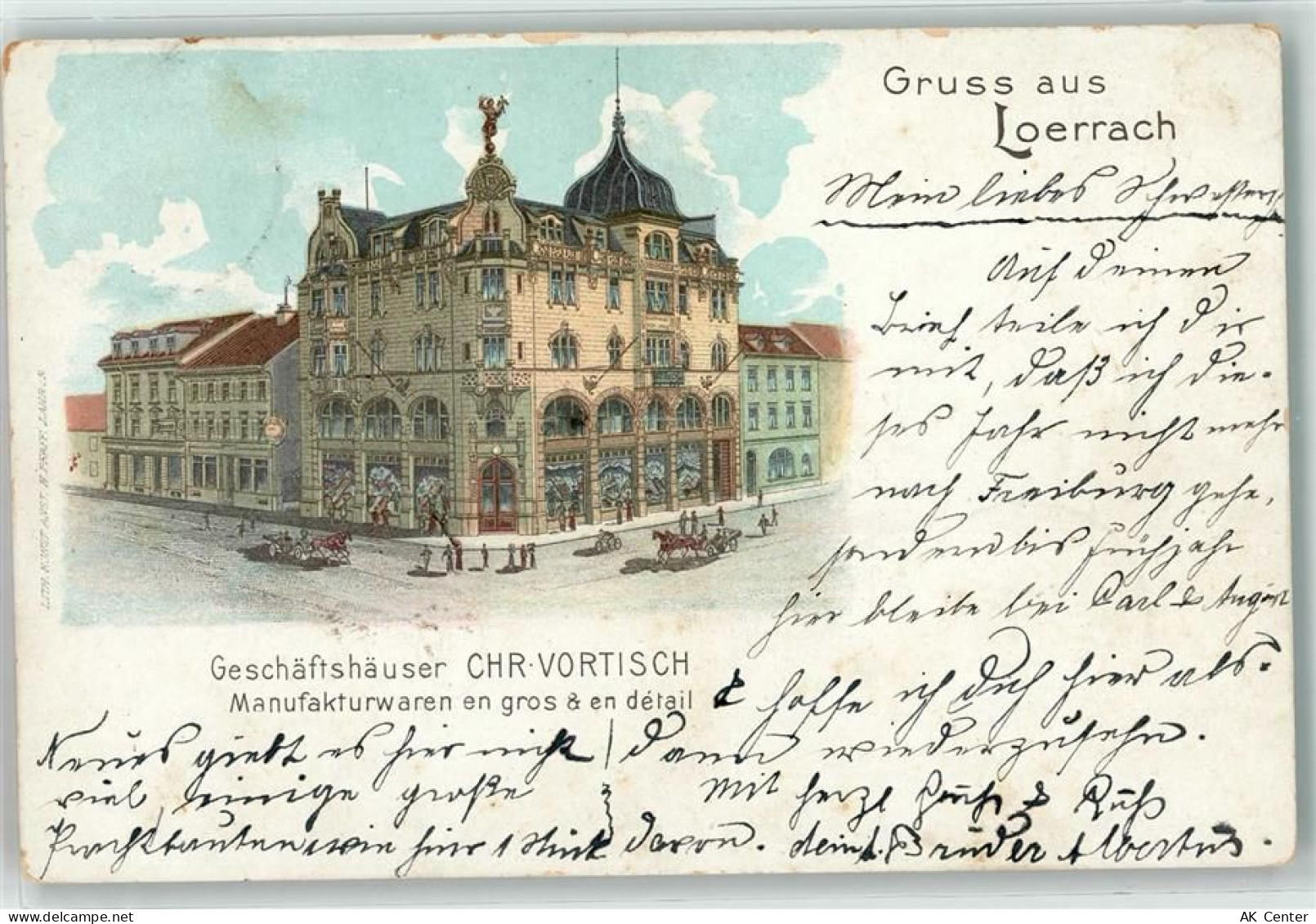 79539 W7850 Lörrach 1903 Lithographie Geschäftshäuser Chr. Vortisch Manu... - 13610240