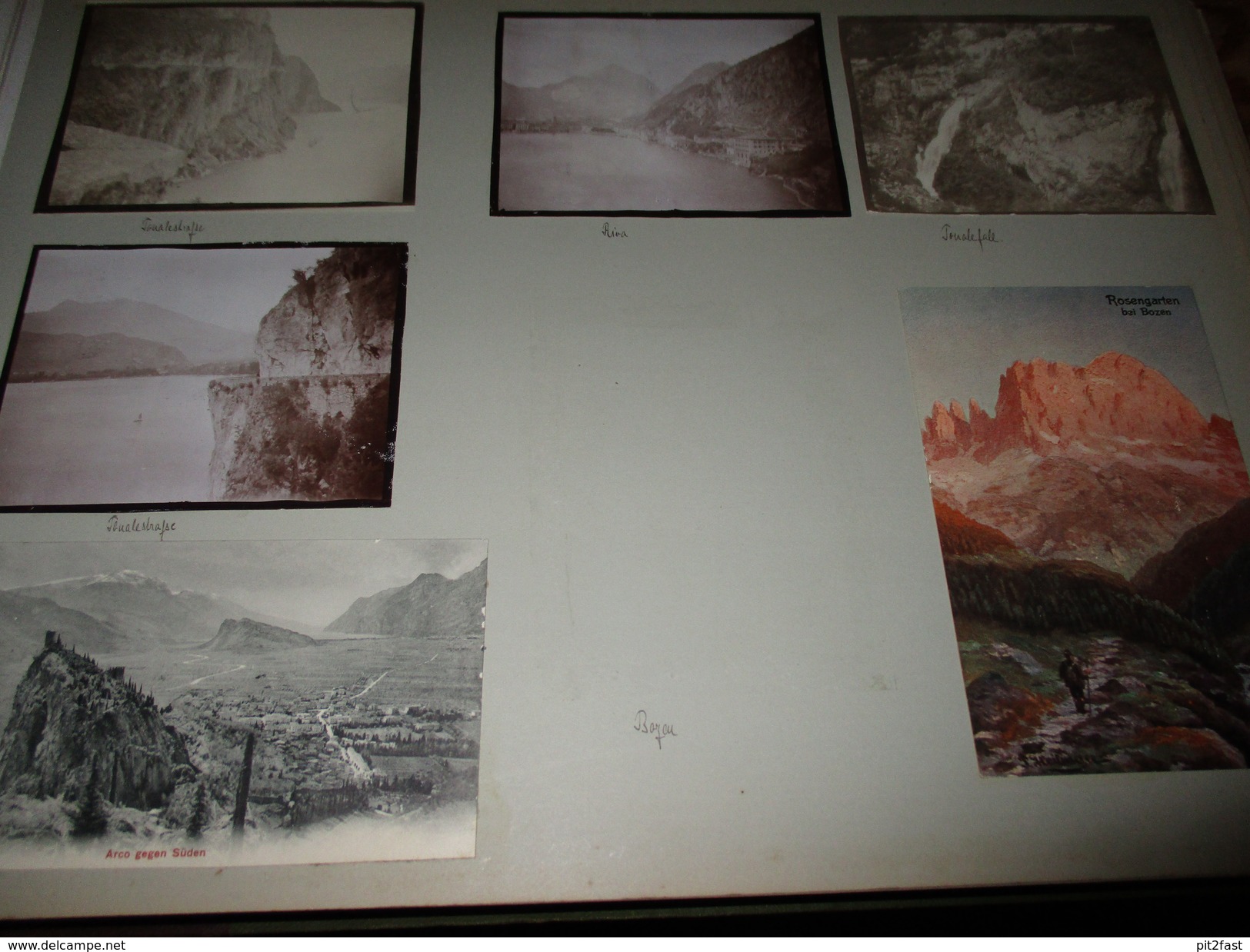 7x Ansichtskarte / Fotos Arco (Trentino) , Bozen , Rosengarten , Locarno auf Albumseite  , Album , Postkarte , AK !!!