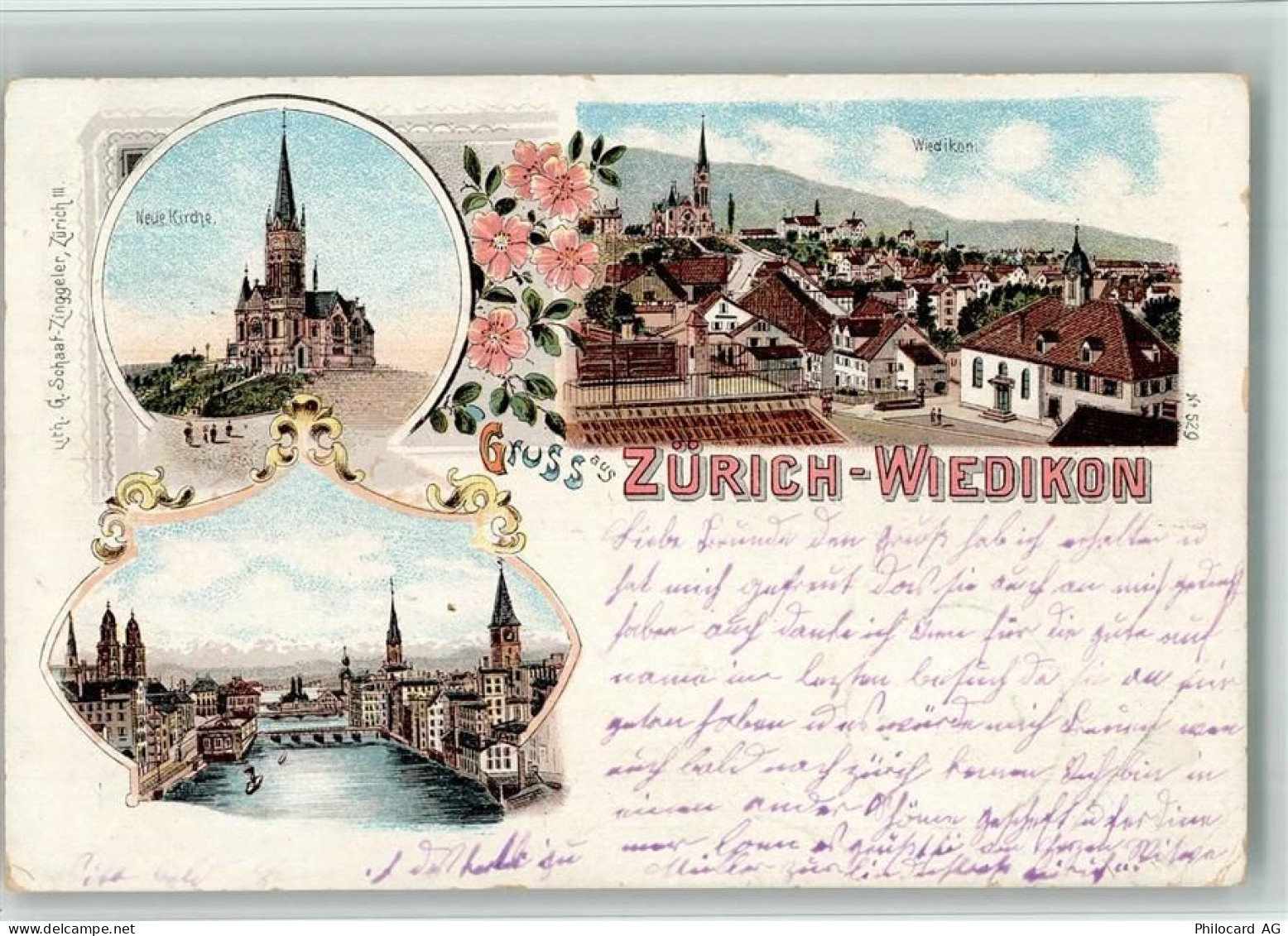 8000 Wiedikon Zürich 1899 BOAKC Lithographie Neue Kirche Brücke - 13702244