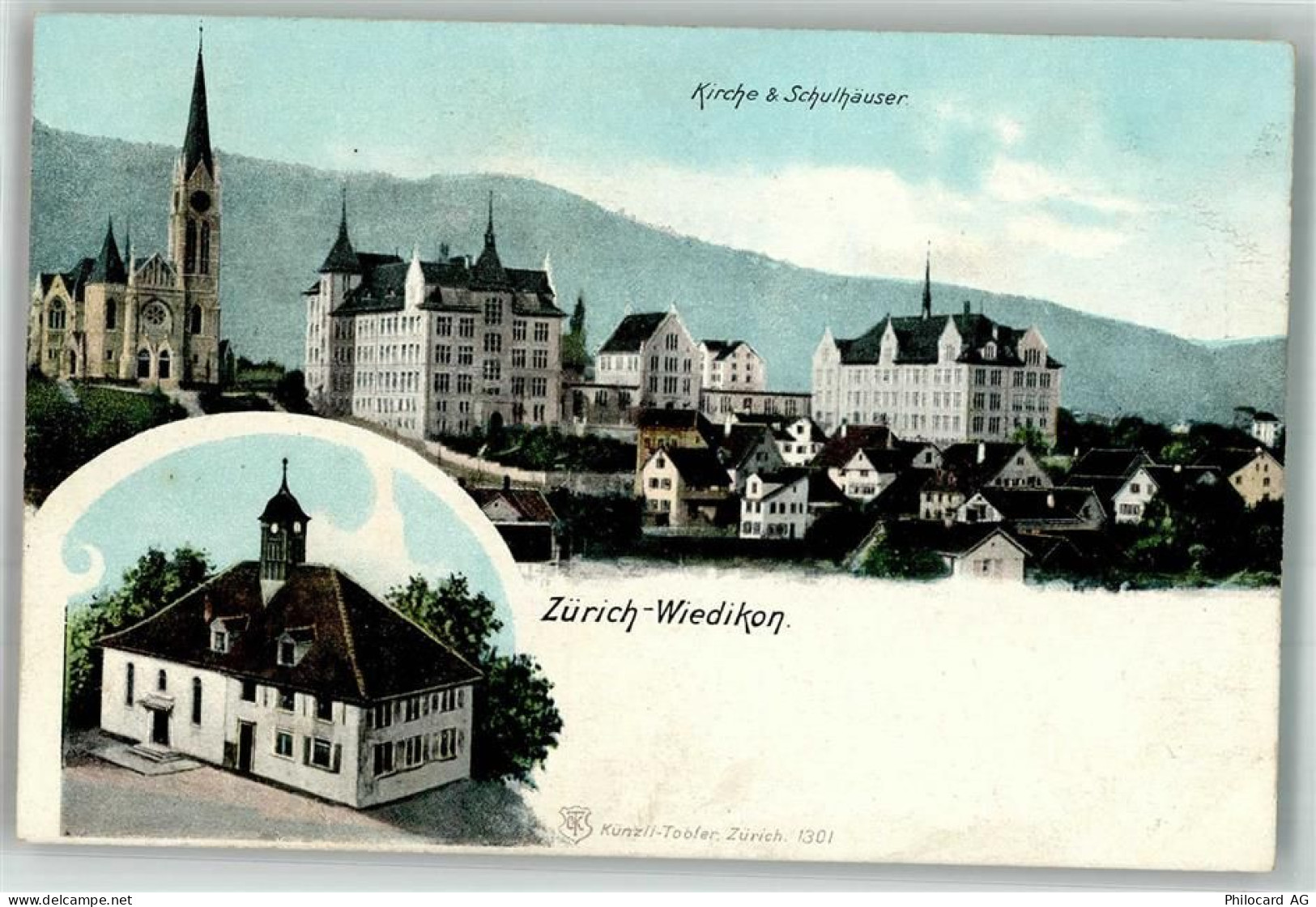 8000 Wiedikon Zürich Foto AK Kirche Schulhäuser - 13994008