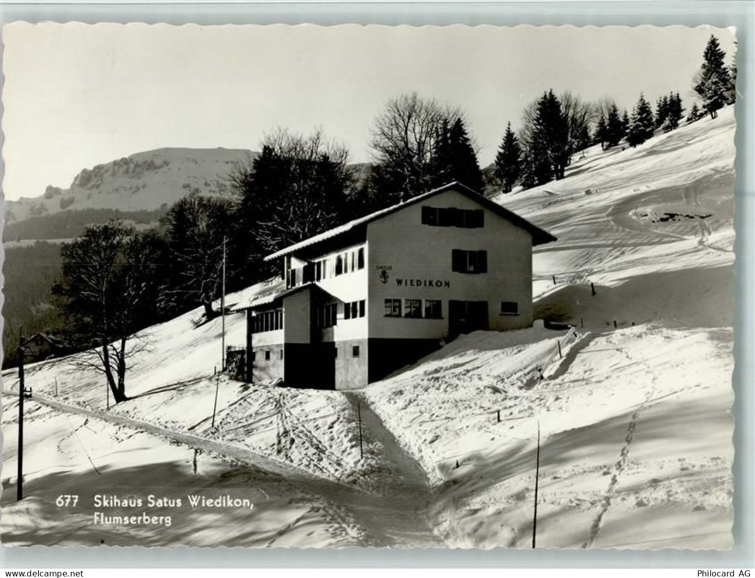 8000 Wiedikon Zürich Foto AK Skihaus Satus Wiedikon im Winter, Flumserbe... - 13056668