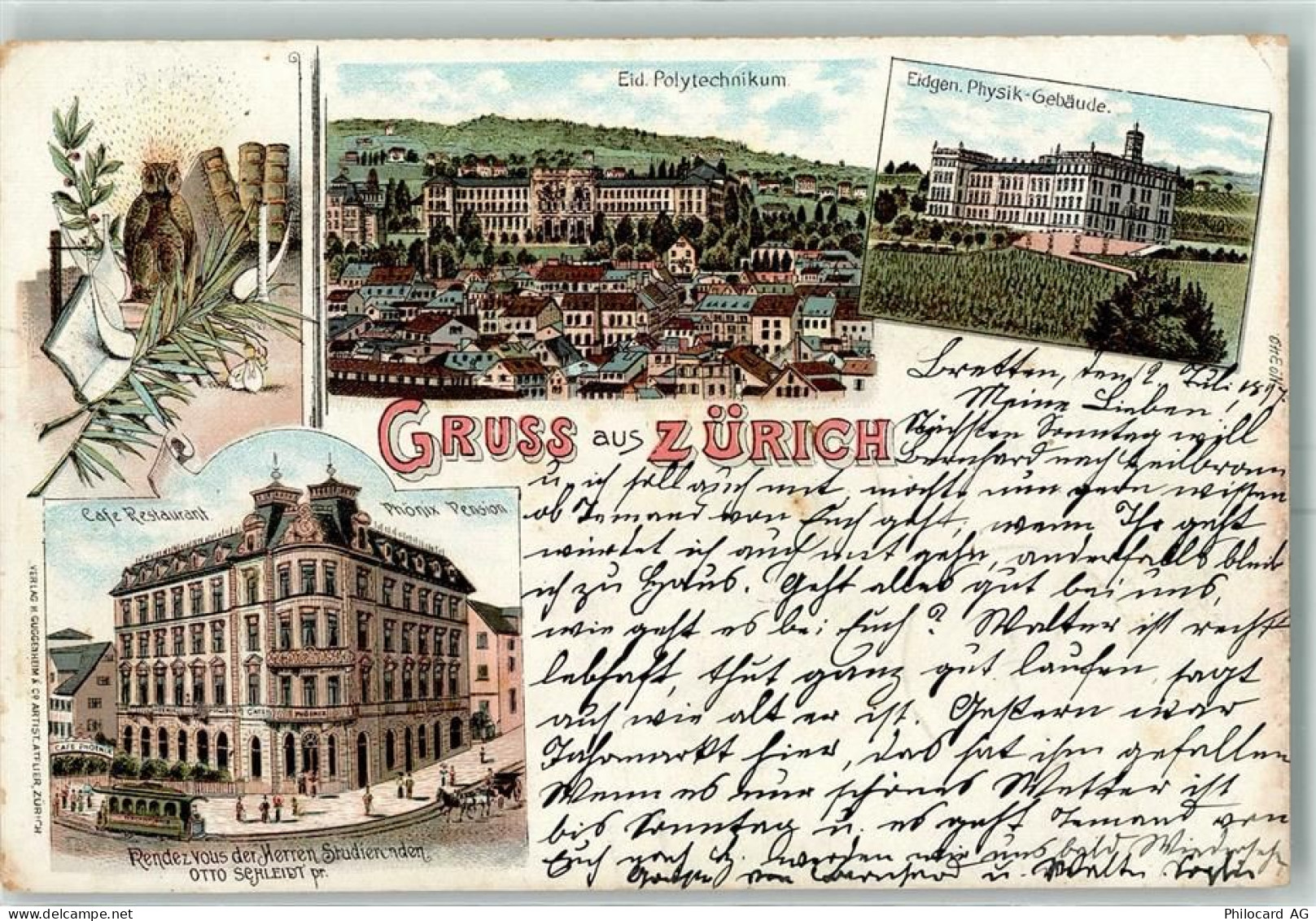 8000 Zürich 1897 Lithographie Cafe Restaurant Phönix Pension Eid. Polyte... - 13601533