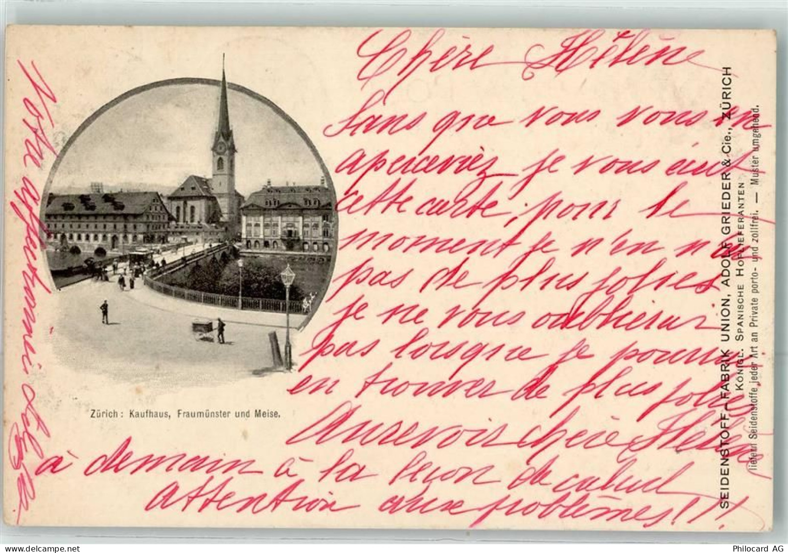 8000 Zürich 1898 Passepartout Kaufhaus Fraumünster Meise Seidenstoff-Fab... - 10643709