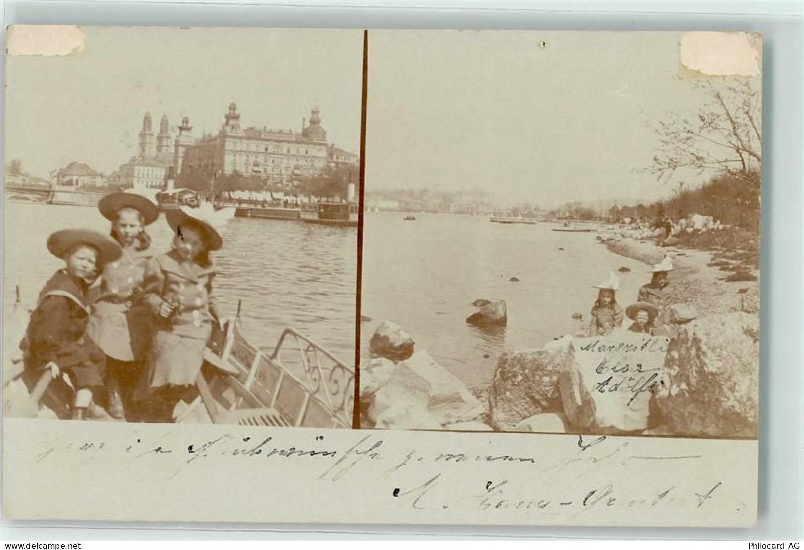 8000 Zürich 1901 Gebrauchsspuren Fotos Kinder am See - 10592245