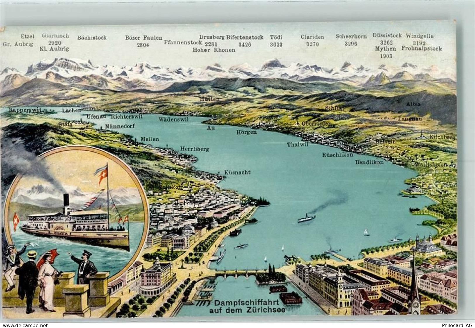 8000 Zürich Gebrauchsspuren Landkarte Vogelschau Navigation sur le Lac d... - 10294267