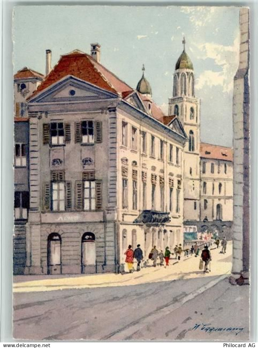 8000 Zürich Künstlerkarte Haus zur Meise mit Großmünster sign. - 11094044